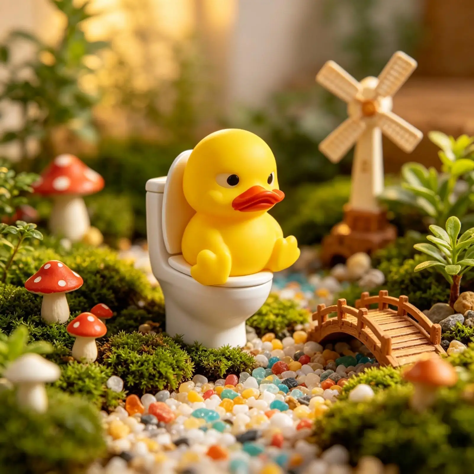 Animal On Toilet Figure Miniature Duck Figurine Bathroom Decor Cute Animal Figure Sitting On Toilet for Home Bathroom Living