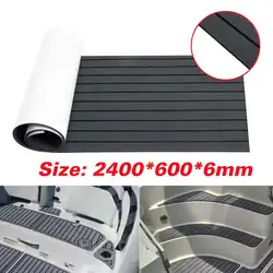 2400x600x6mm Self-Adhesive EVA Foam Faux Teak Decking Sheet Marine Flooring Boat Decking Sheet Gray Black Striped Pad Mat