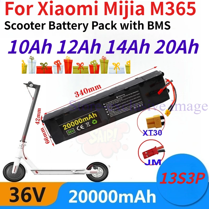 

New 36V 10Ah 12Ah 14Ah 20Ah 13S3P 36V Lithium Ion Battery Pack with BMS 20000mah for Xiaomi Mijia M365 Scooter Batteries