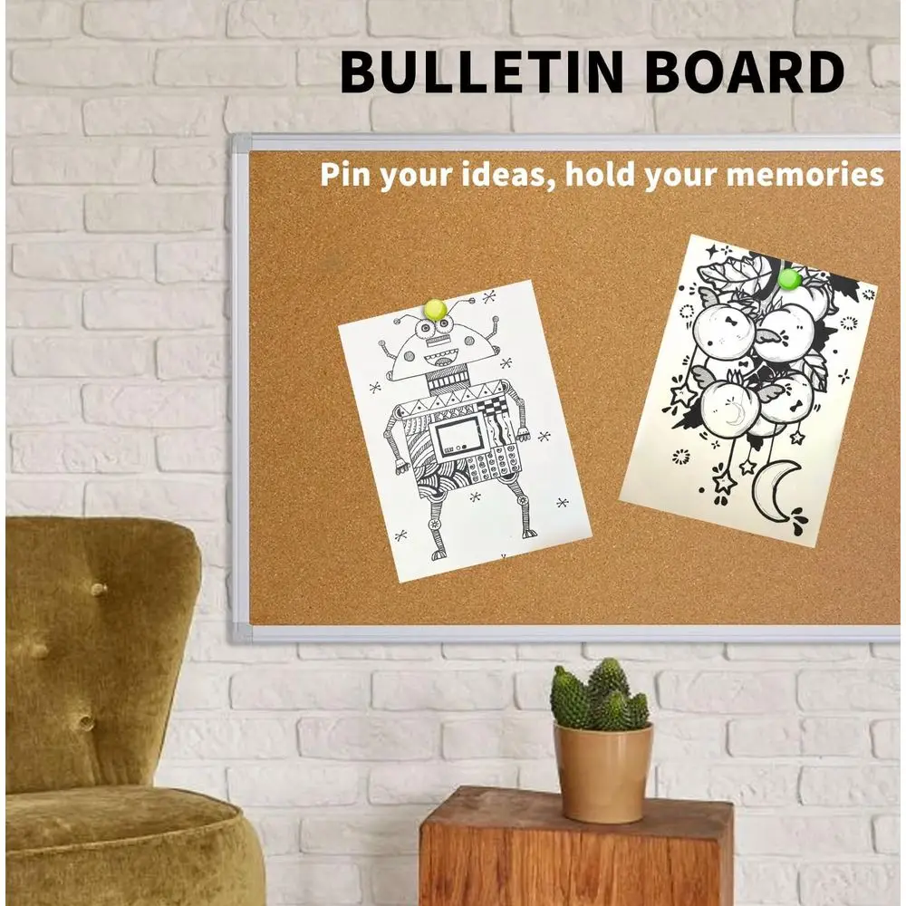 عبوة مزدوجة من ألواح الفلين المؤطرة المصنوعة من الألومنيوم الفضي، مقاس 36 × 24 بوصة، لوحات رسائل مثبتة على الحائط للمنزل والمكتب