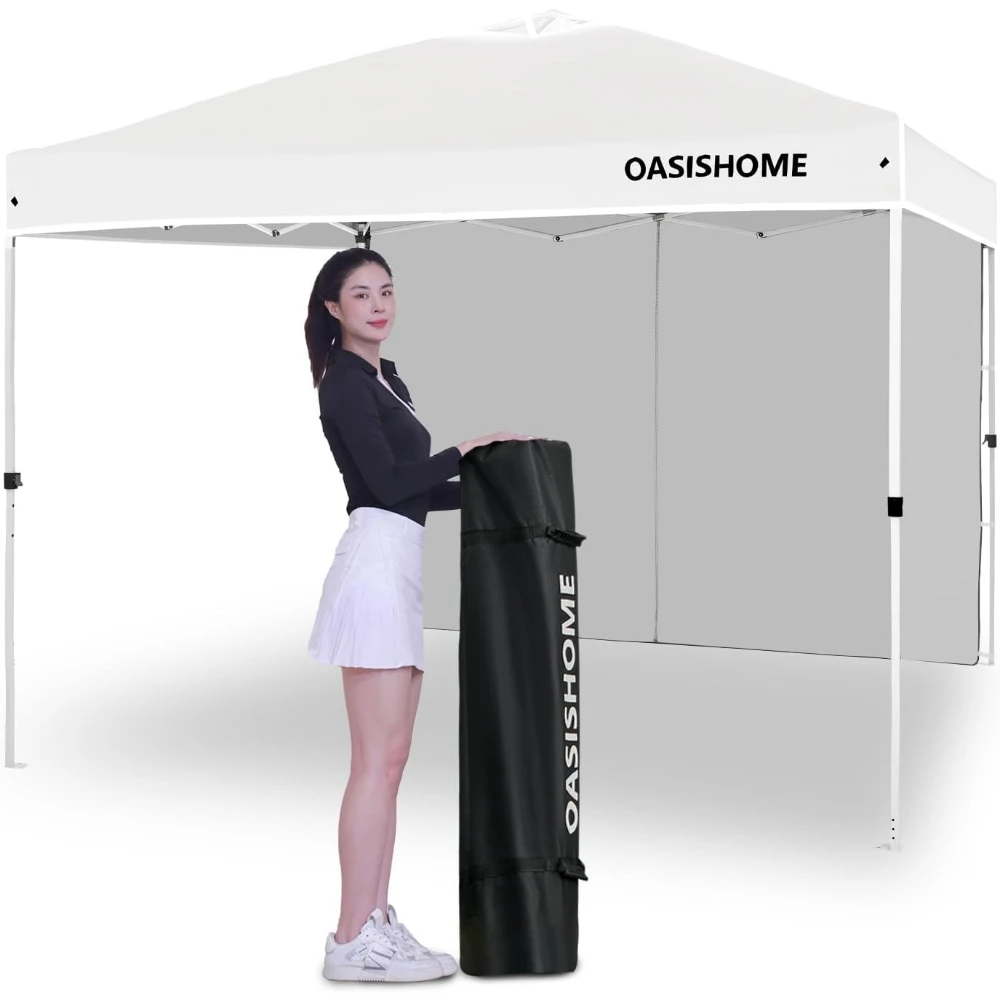 

10x10 Pop Up Canopy Tent with Side Wall, Instant Portable Gazebo for Outdoor Beach Patio Wedding & Commercial Events, White
