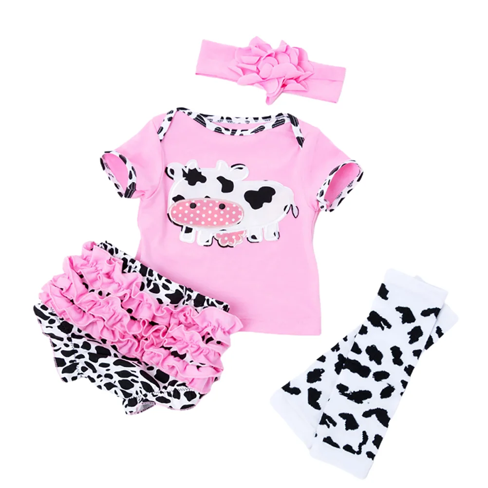 

4 Pcs Cow Clothes Baby Dolls Reborn Girl Outfits Babydoll Newborn Clothing Combed Cotton Accessories