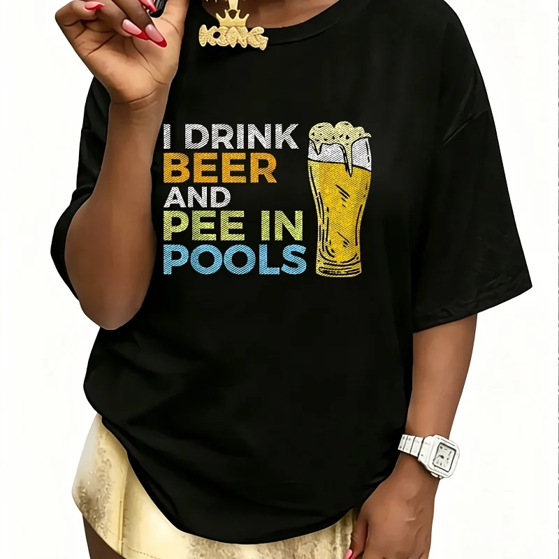 I Drink Beer and Pee in Pools Funny Grunge Vintage Pool Joke Women's 100% Cotton T-Shirt Short Sleeve Top Casual Round Neck Fun Print Tee S-5Xl