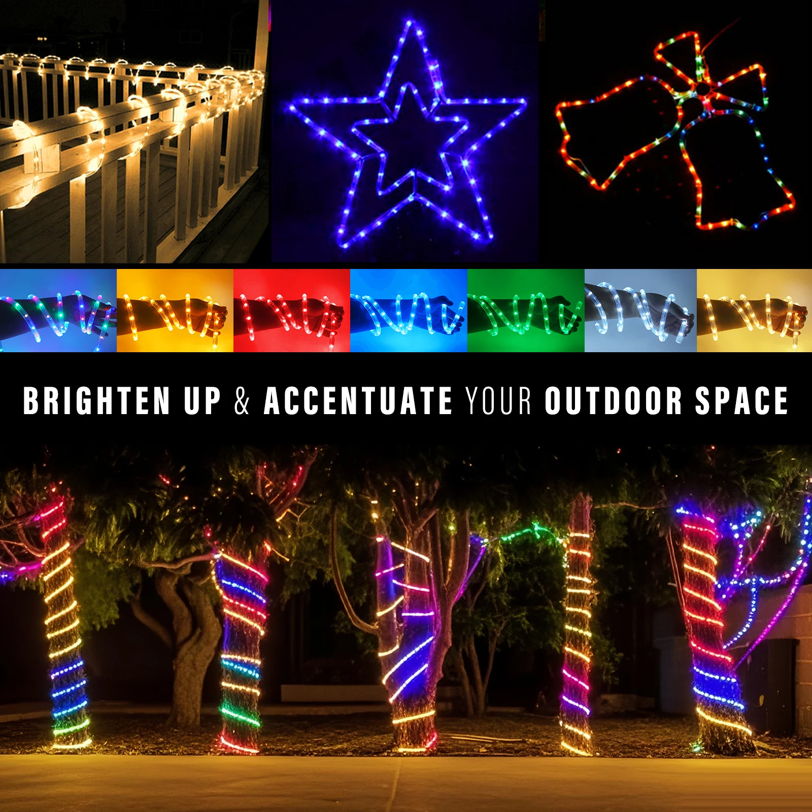 220V 360 Degree Round Neon Strip Waterproof Rainbow RGB/Red/Green/Blue/Warm/White Flexible LED String Light Home Christmas Decor
