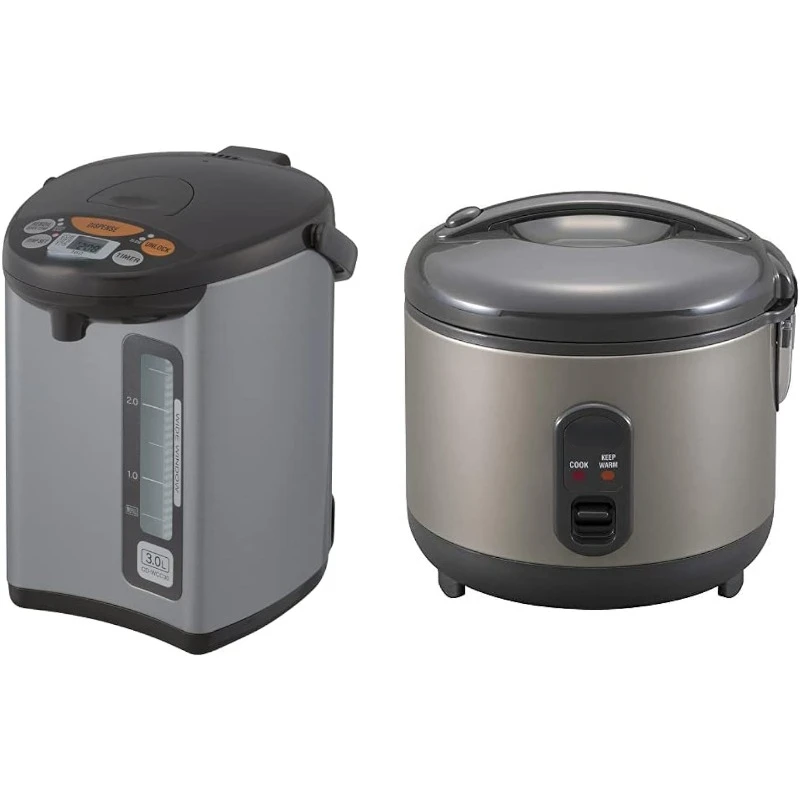 CD-WCC30 Micom Water Boiler & Warmer, Silver & NS-RPC10HM Rice Cooker and Warmer, 5.5-Cup (Uncooked), Metallic Gray