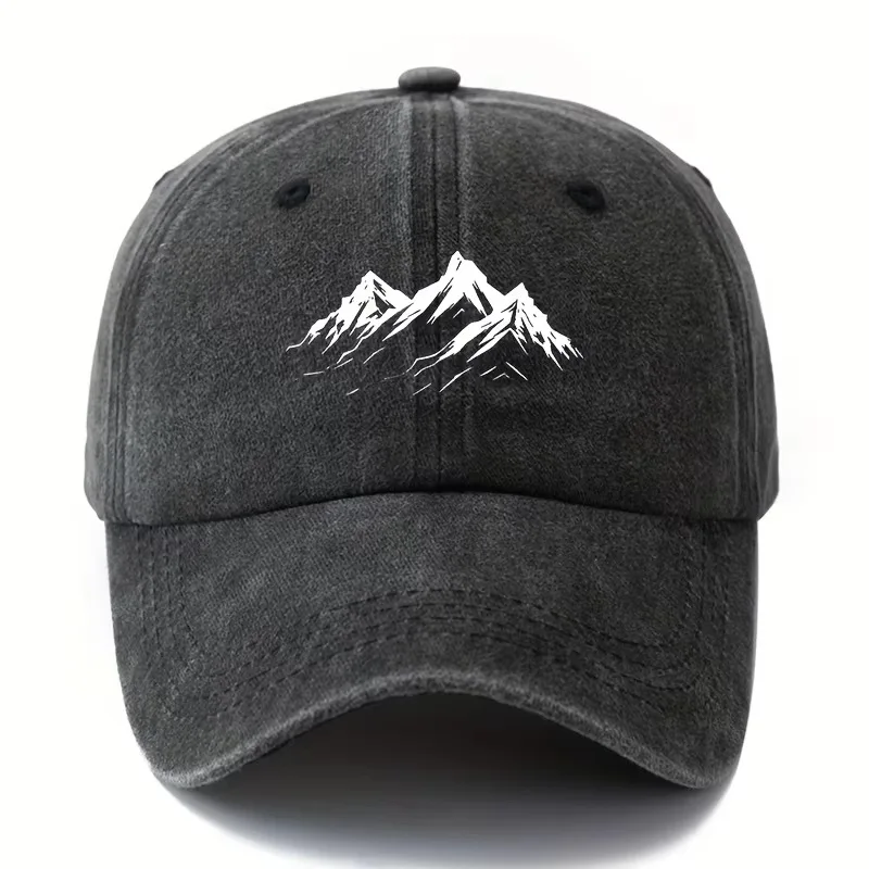 Interesting baseball cap, mountain print, outdoor men's casual sports, breathable duckbill cap, washed retro sun hat
