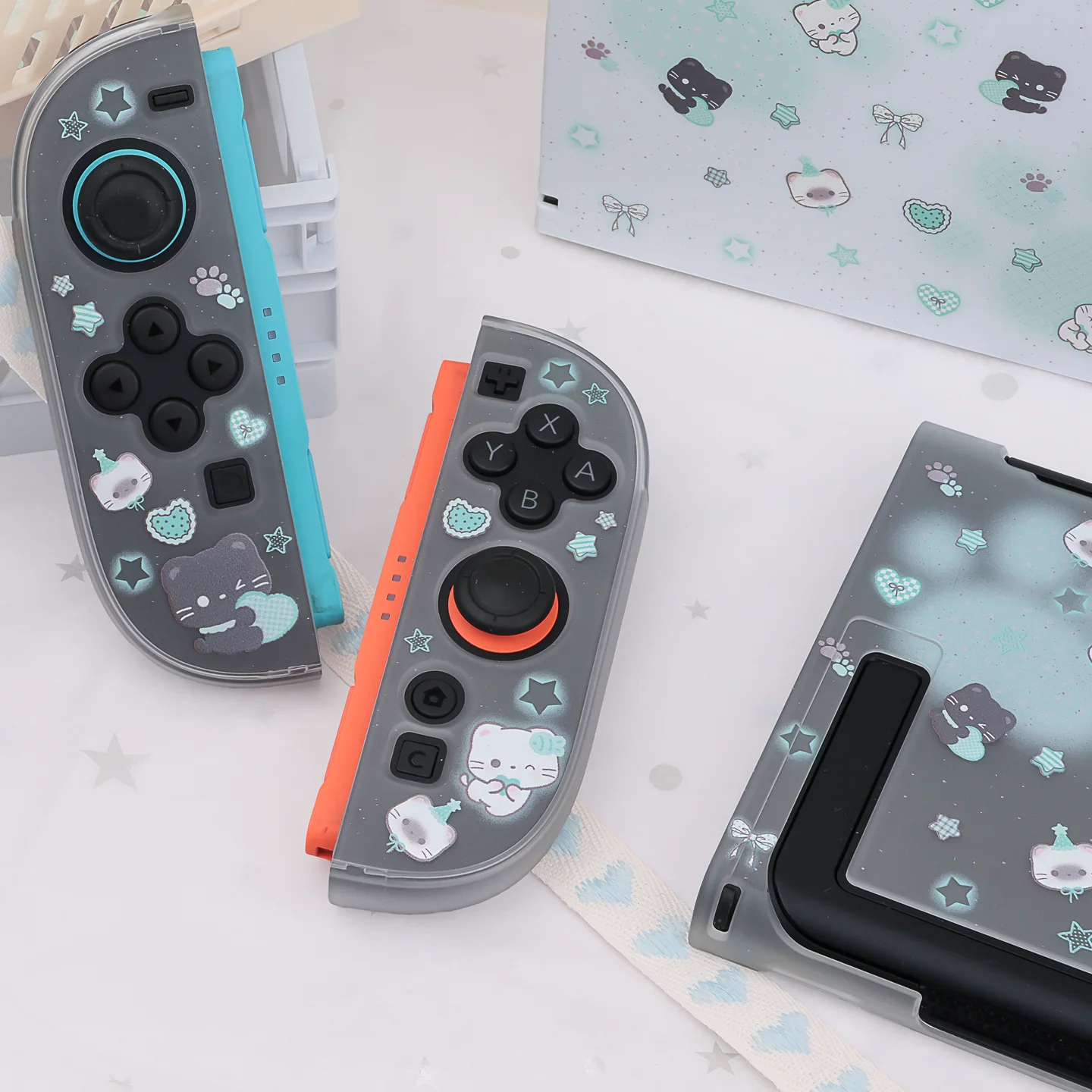 Protective Case For Switch 2 Cute Mint Star Cat Semitransparent Hard Cover For New Ns 2 Game Console Joy Con Controller In Stock - view 4