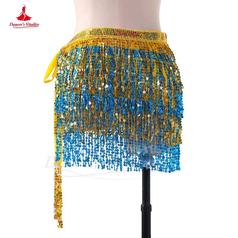 Belly Dance Hip Scarf for Women Belly Dancing Sequins Tassel Four-layers Hip Scarf Stage DS Performance Oriental Waist Chain