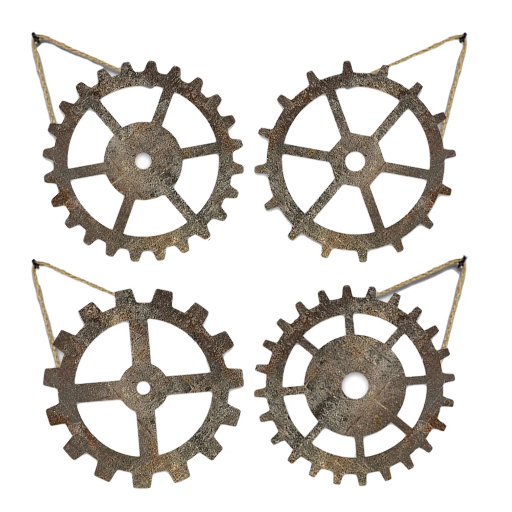 

4 Pcs Gear Wall Hanging Decoration Industrial Style Wooden Wheels Home Office Vintage Wall Decor Gardening