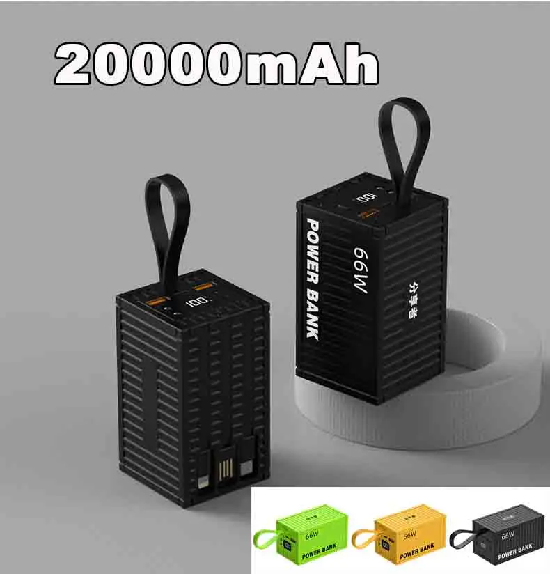 

200000 мАч Power Bank большой емкости со встроенными кабелями 66 Вт Быстрая зарядка Powerbank Портативное зарядное устройство для iPhone Samsung