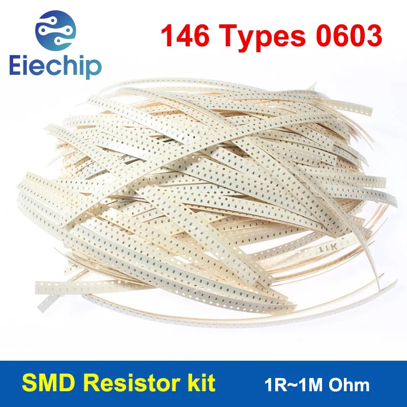 

146 Types 0603 Film Resistor Set, 7300PCS 0R,Resistance 1R~1M Ohm, 5% SMD Resistors Assorted Kit Pack 10 ohm resistor