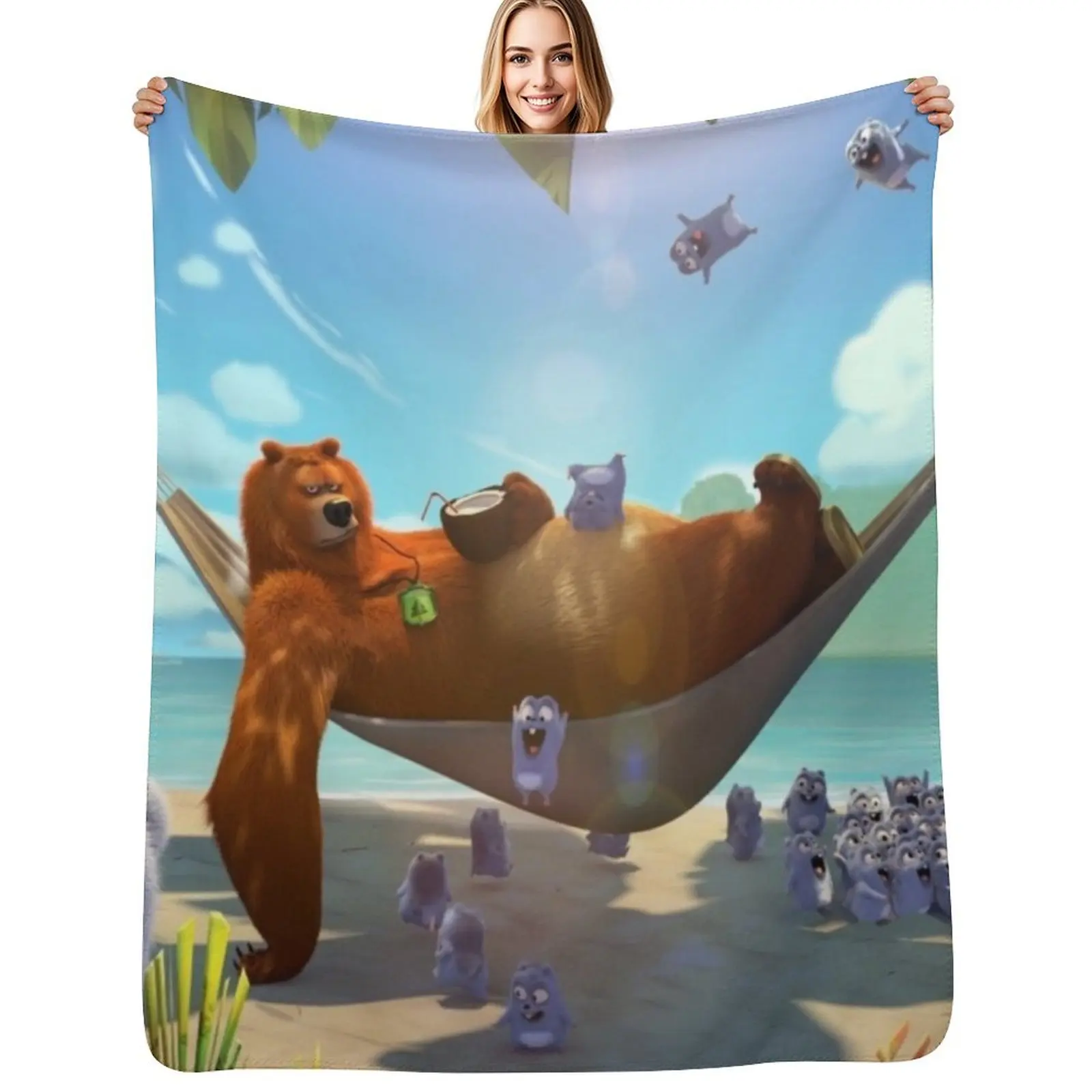 

Grizzy and the Lemmings Holiday Throw Blanket Cute Picnic Beach Blankets For Baby Blankets