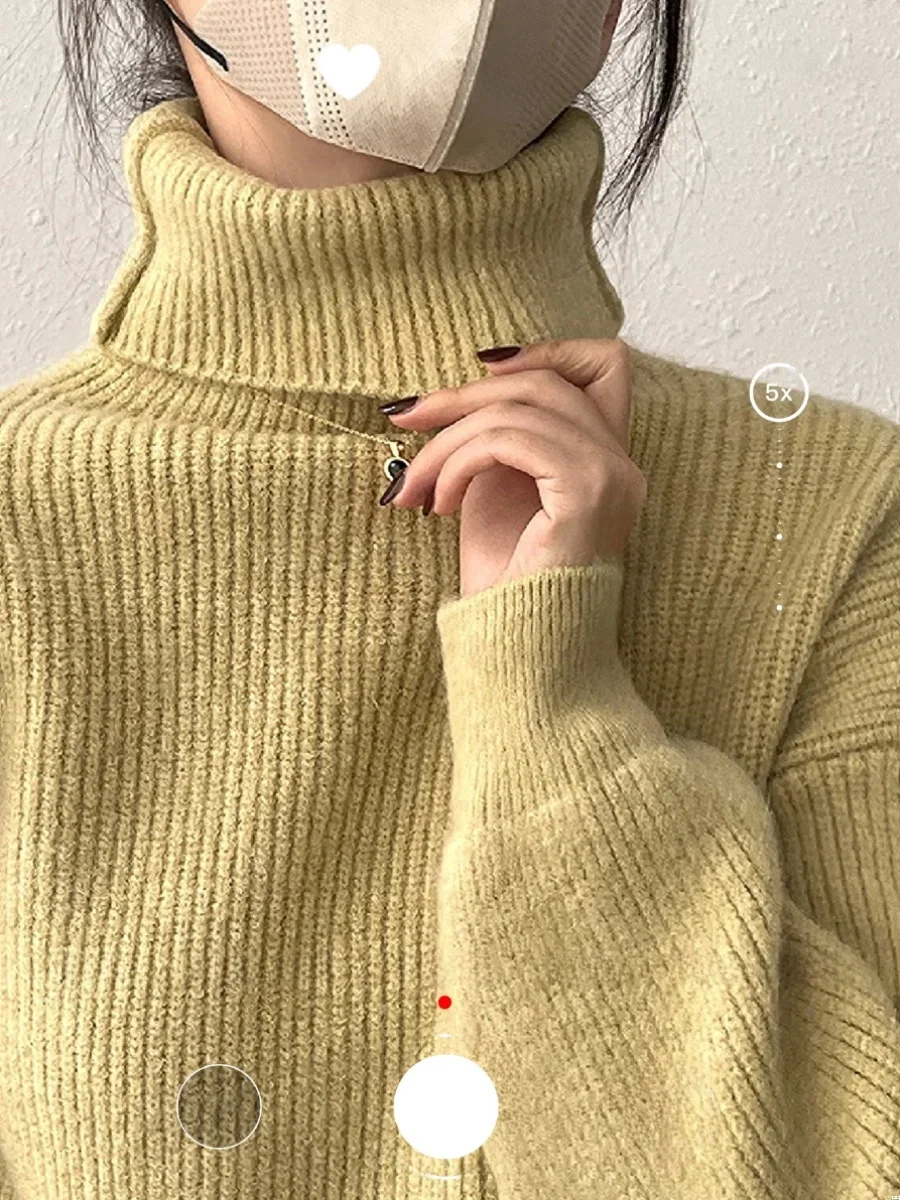 

Thiened High Collar Knitted Sweater Women's Lazy Pure Color Large Sweater Fluffy Feeling Caramel Latte Soft Comfortable Kni...