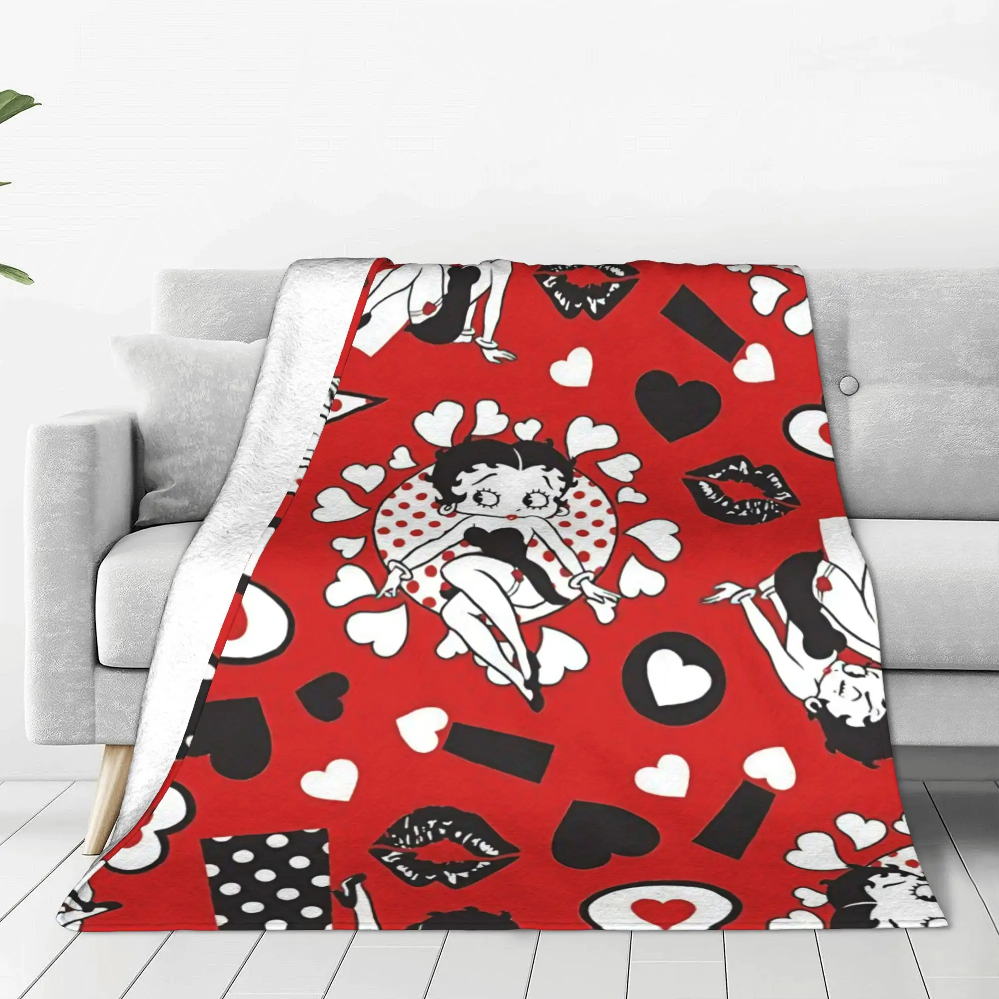 Booped Pattern Blankets Cartoon Girl Fuzzy Awesome Warm Throw Blankets for Home Spring/Autumn