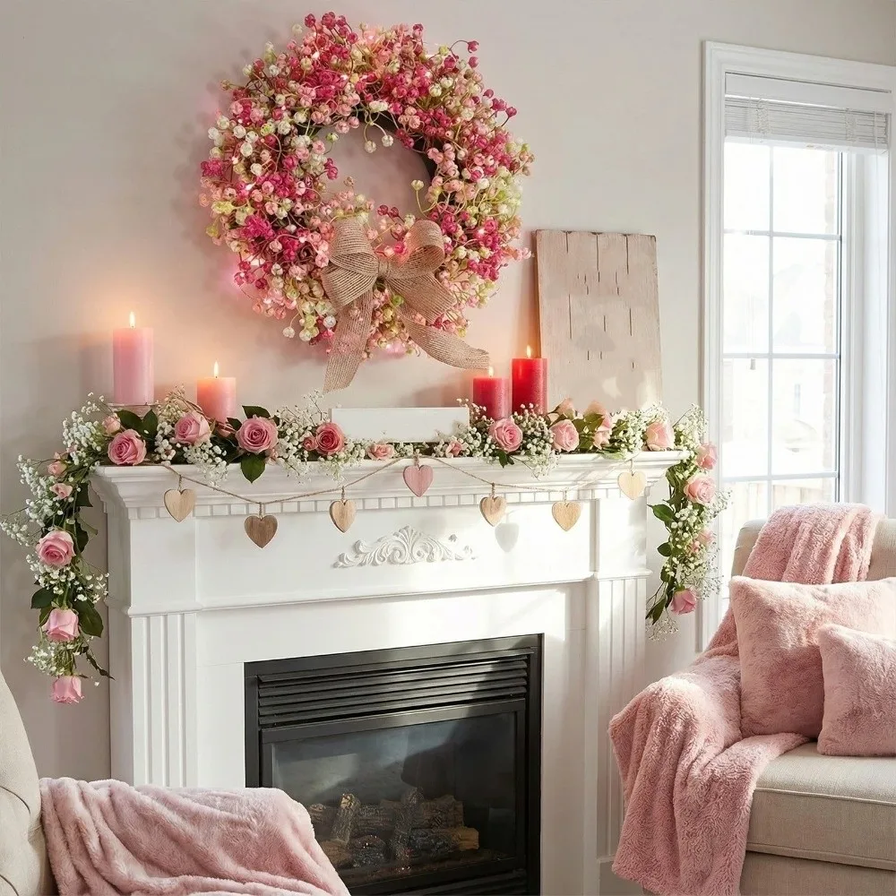 

Round Shape Colorful Eucalyptus Wreath with Bow Lifelike Artificial Flower Wreath Vivid Colors Handmade Spring Flower Wreath