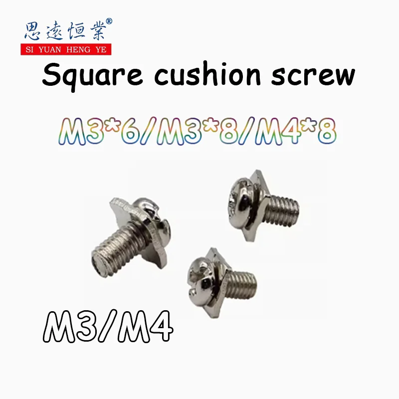 

100pcs PCB welding terminal fittings Combination M3/M4 square gasket screw with gasket Iron screw fasteners