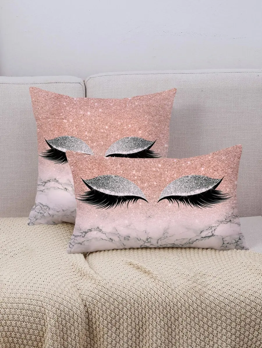1pc Eyelash Print Grey Decorative Pillow Cover, Removable Zipper, Machine Washable Polyester, Suitable For Indoor & Outdoor