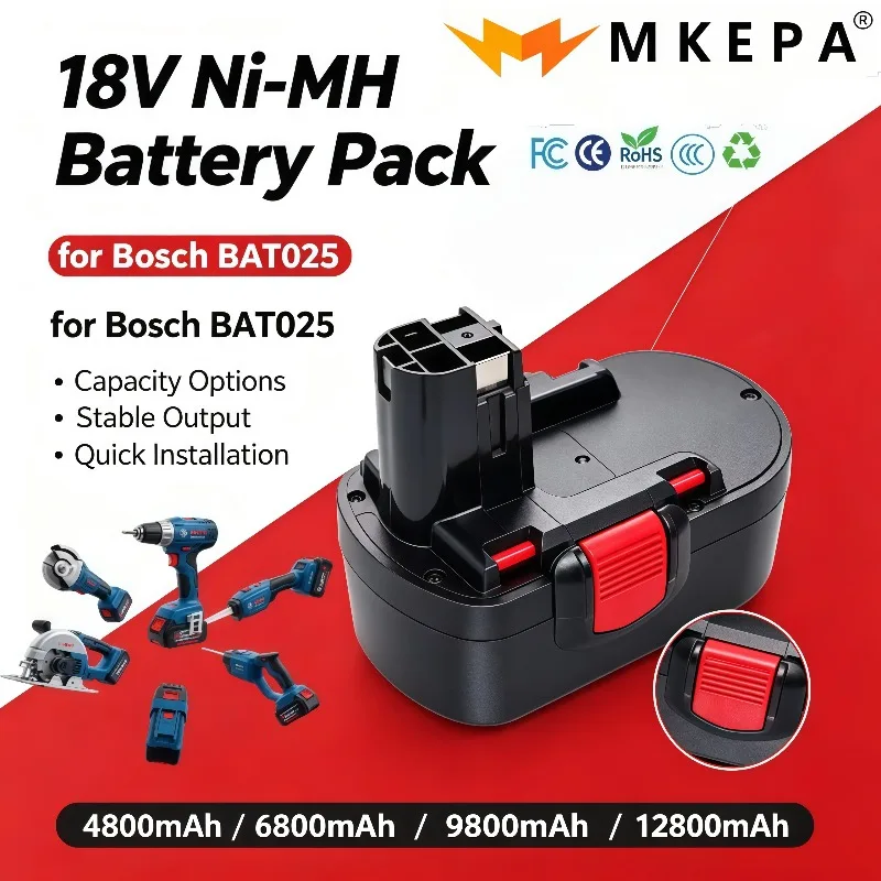 18V 4800mAh‑12800mAh Nickel Replacement Battery, Stable Output Cordless Drill Battery For BAT038 BAT040
