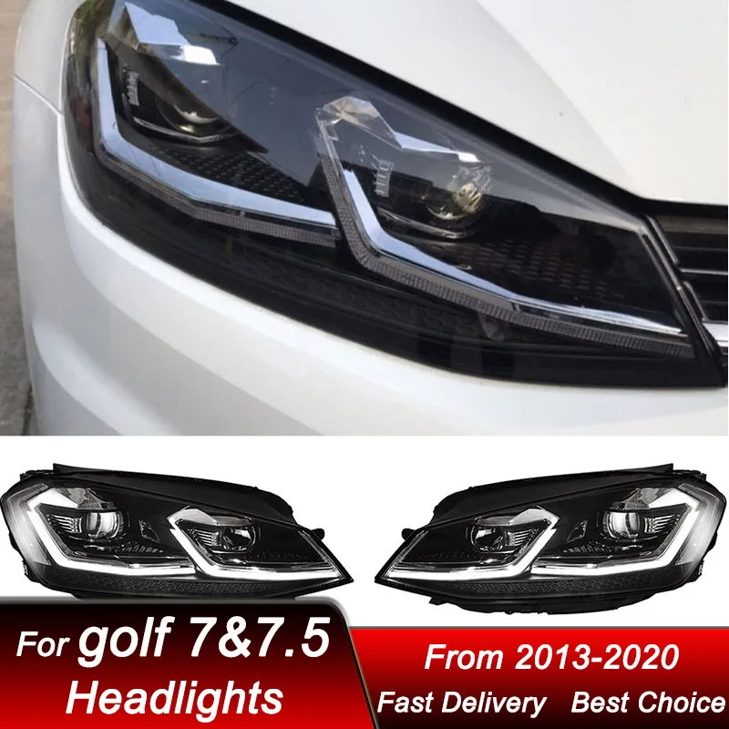 

Поп-автомобильные фары для Volkswagen VW Golf 7 7,5 MK7 2013-2020, светодиодные фары с низким и высоким светодиодом в сборе, аксессуары для линз проектора