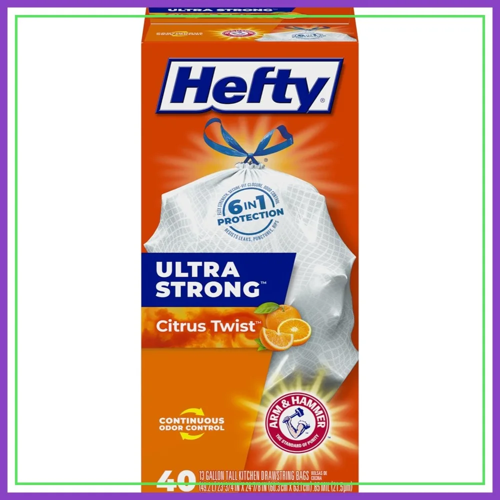 

13 Gallon Tall Kitchen Trash Bags, 40 Count - Citrus Scent, Strong & Leak Resistant