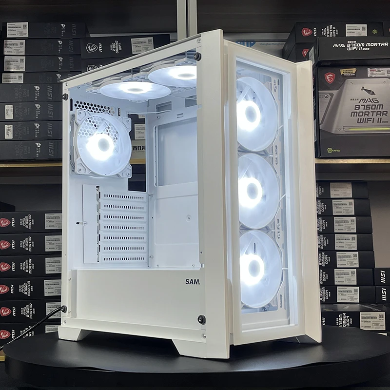 

Computer Case ATX Gaming Water Cooled Desktop Case White Red Rabbit
