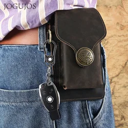 JOGUJOS Genuine Cowhide Leather Waist Bag Phone Holster for Men Belt Cell Phone Holster with Belt Loop Fanny Pack Pouch