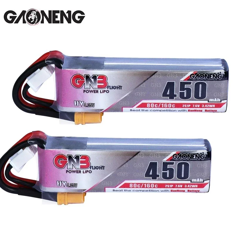 2PCS GaoNeng GNB 450mAh 2S 7.6V 80C/160C LiHV battery with XT30 Plug for iFlight CineBee Cine Whoop BetaFPV FPV Racing Drone