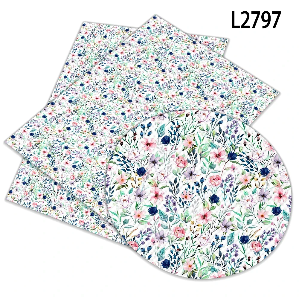 Flower Floral Synthetic Faux LeatherPrinted Faux Leather Sheets Vinyl Sheets DIY Handmade Earring Hair Bow Crafts Leather 12*8
