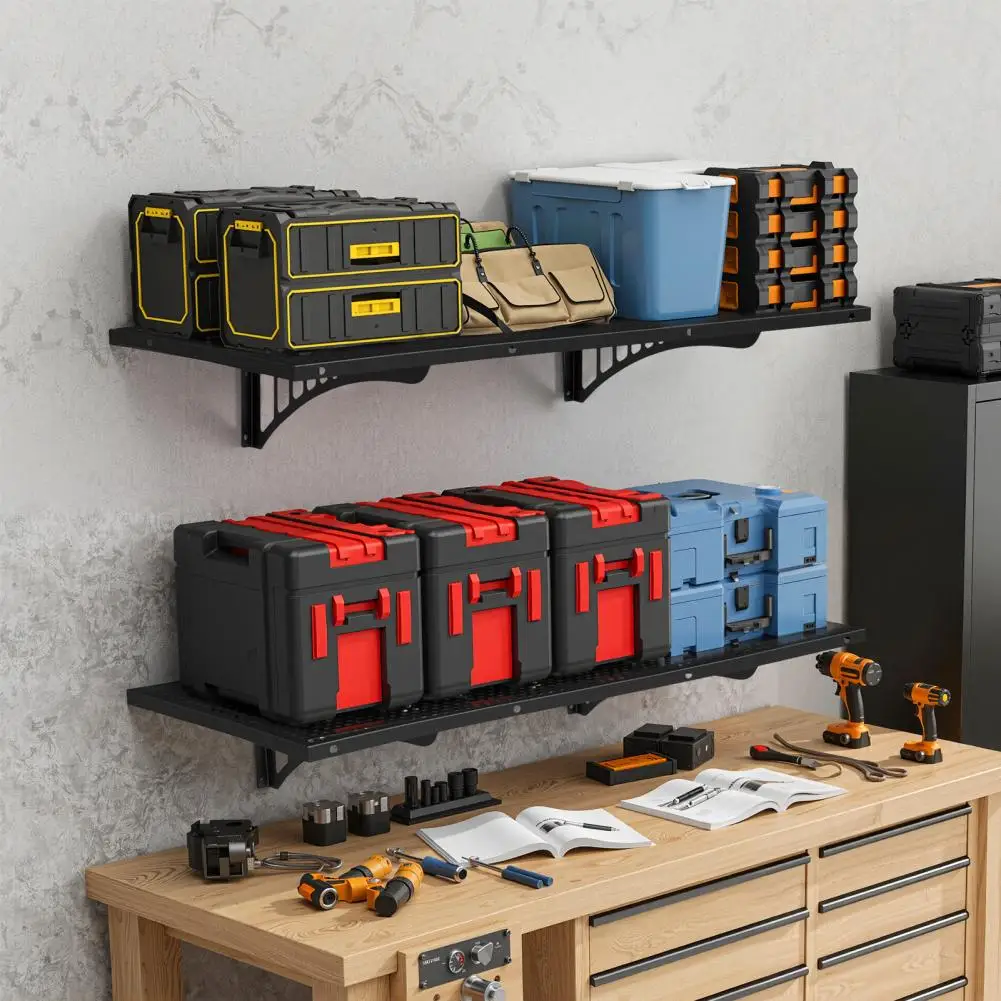 

2 шт. настенных полок для гаража 1,5 x 3,6 фута, грузоподъемность 530 фунтов, сверхпрочные настенные плавающие полки, регулируемые металлические полки для гаража