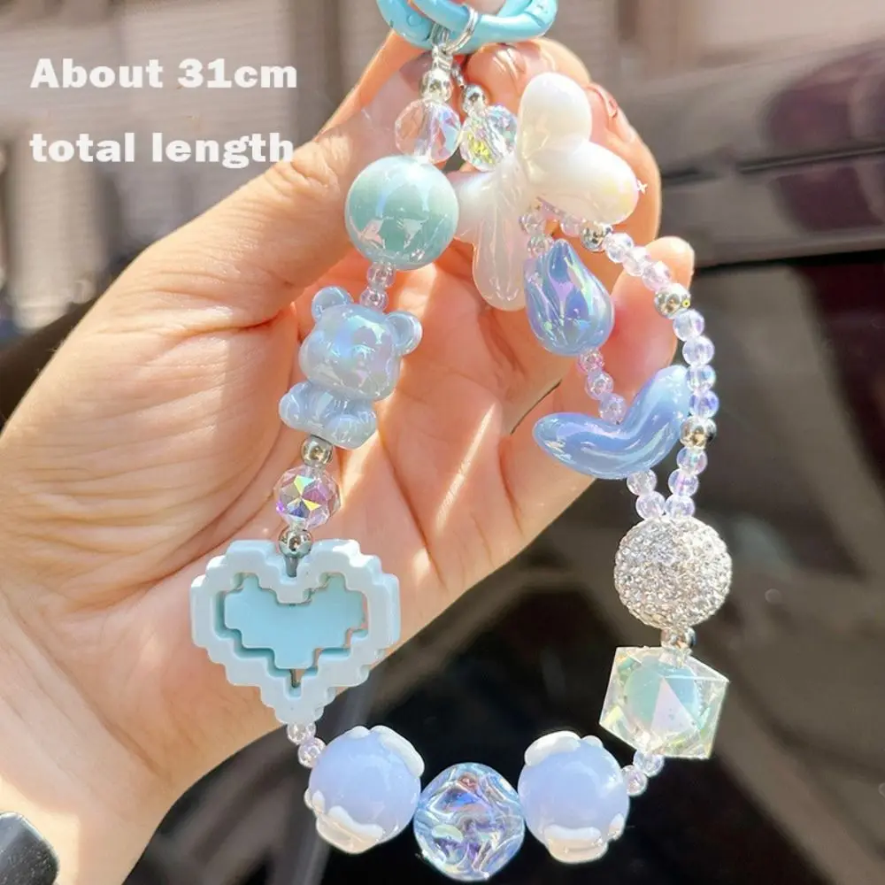 Acrylic Heart Shaped Beaded Crystal Beaded Pendant Key Ring Phone Lanyard Chain Bag Decor Pendant Colorful Hanging Ornament