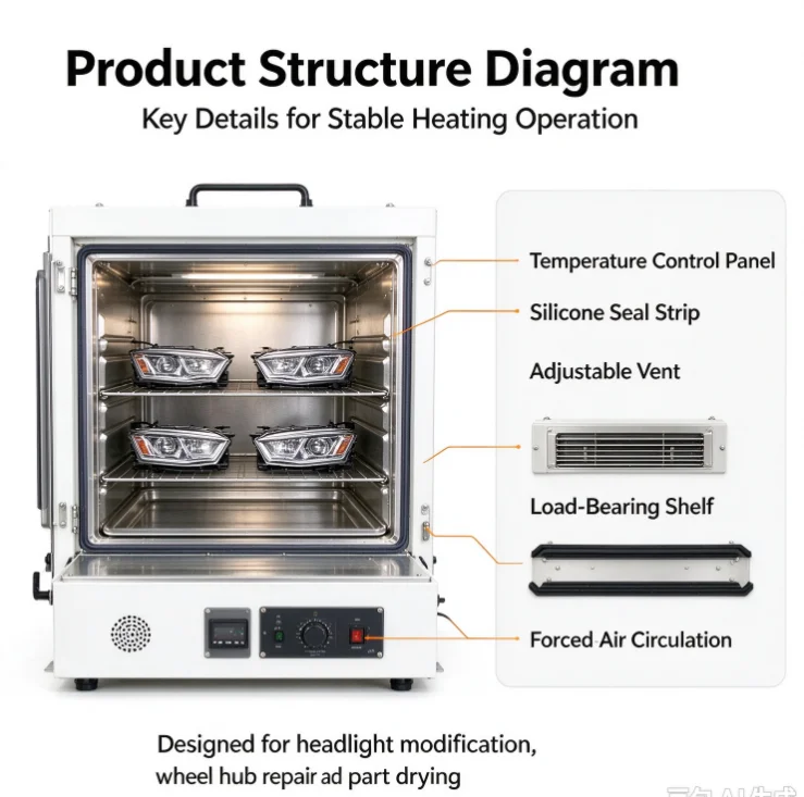 Digital Constant Temperature Drying Oven, Car Headlight & Wheel Hub Oven, Air Circulation Heating Cabinet for Auto Headlamp Refu