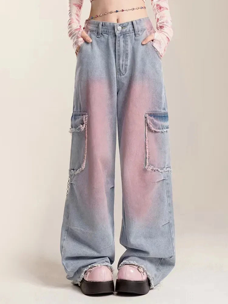 

Women's Baggy Cargo Jeans Harajuku 90s Aesthetic Denim Trousers Y2k Vintage Japanese 2000s Style Jean Pants Trashy Clothes 2024