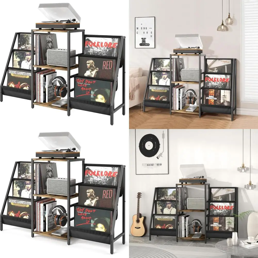 

Шкаф для хранения виниловых пластинок с демонстрационной полкой, вмещающий до 280 альбомов, идеально подходит для проигрывателей и аудиоустройств.