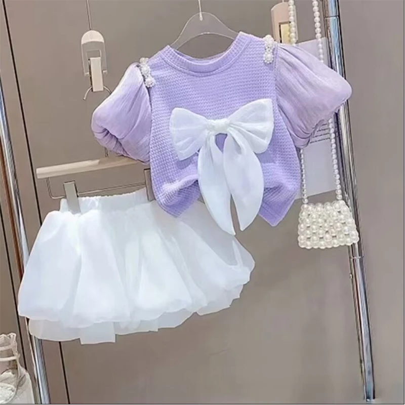 

Girls Clothing Sets Summer New Bow Set Girls Clothes Outfit Kids Children Suit 2pcs Kids Fashion Clothes