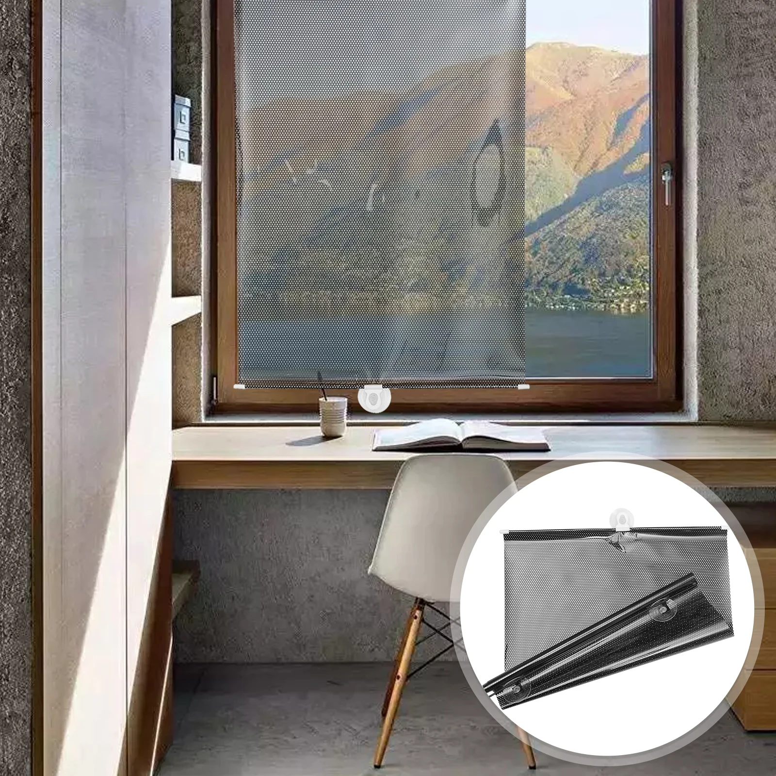 

Blackout Curtains 50x125cm PVC Balcony Window Shade Suction Cup Darkening Privacy Roller Blind for Bedroom Kitchen