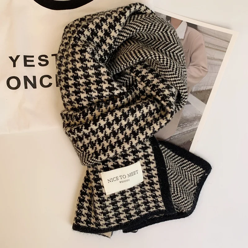 Women's Scarfs Korean Checkered Simple Harajuku Sweet Kawaii Versatile Winter Velvet Thickened Warm Comfortable Necks For Gorl