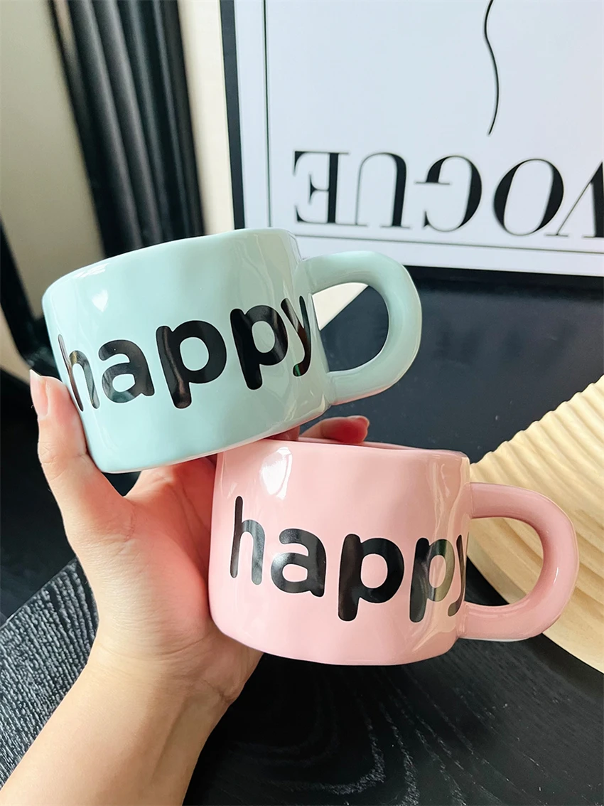 

Korean-style Creative Letter Ceramic Cup, Macaron Color, Lace-up Handle, Office Coffee Cup, Heat-Resistant Milk Mug