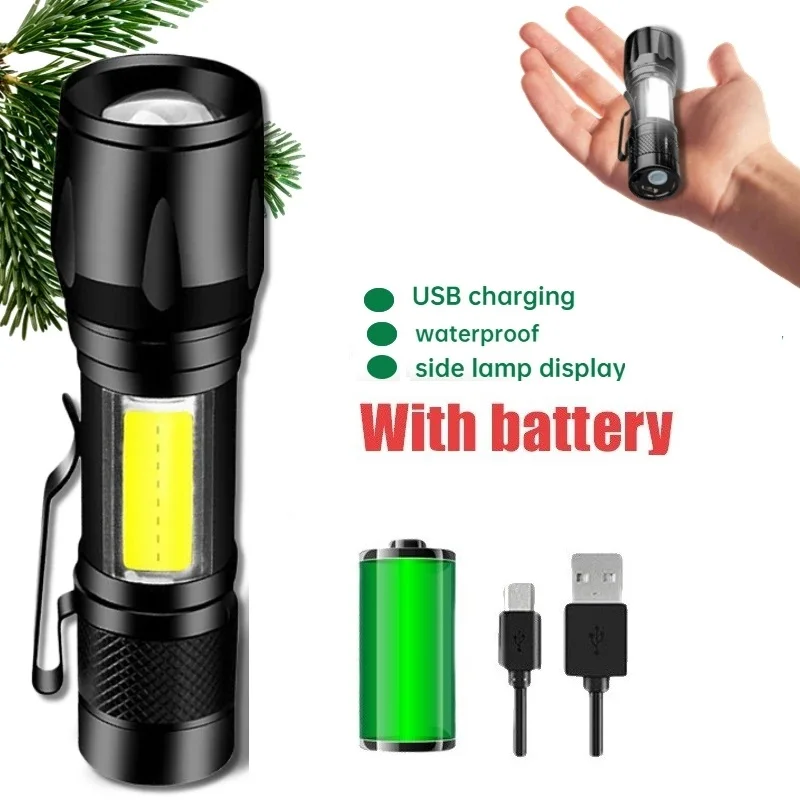 Linterna de llavero LED recargable, linterna portátil de carga USB, Banco de alta potencia, linterna de largo alcance impermeable para acampar