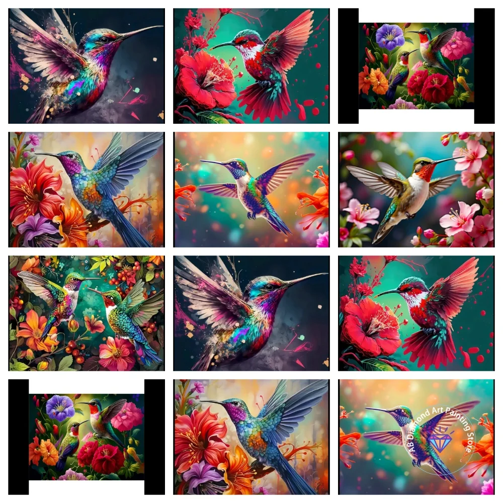 

Colorful Hummingbird AB Diamond Painting Kit Square Round Diamond 5D DIY Mosaic Handmade Art Adult Exquisite Gift Home Decor