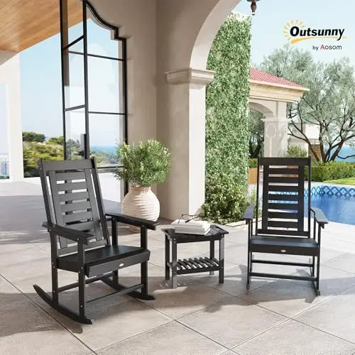 Outdoor Rocking Chairs Set of 2, HDPE Patio Rocking Chairs with 28