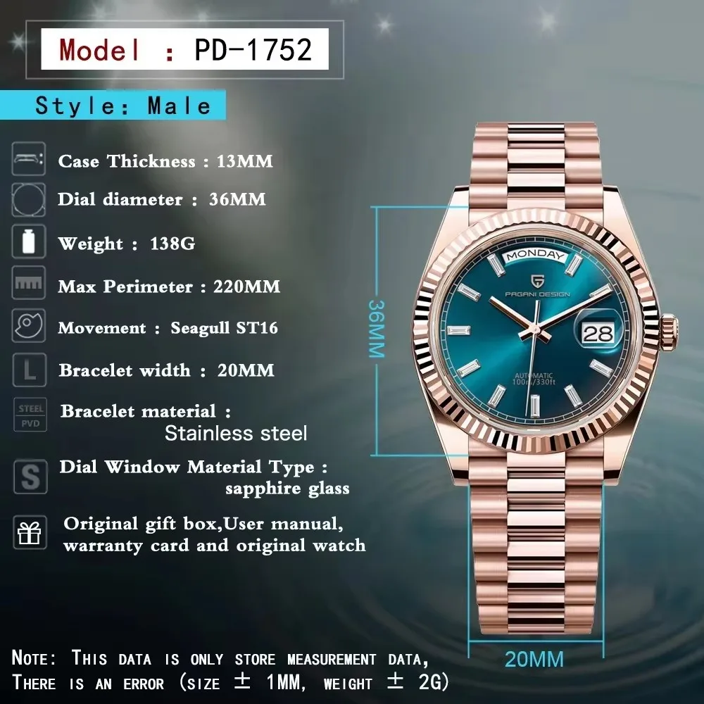 2026 New PAGANI DESIGN DD36 Rose Gold Men's Watches Luxury Mechanical Automatic Watch For Men Date Waterproof AR Sapphire Clock image 8