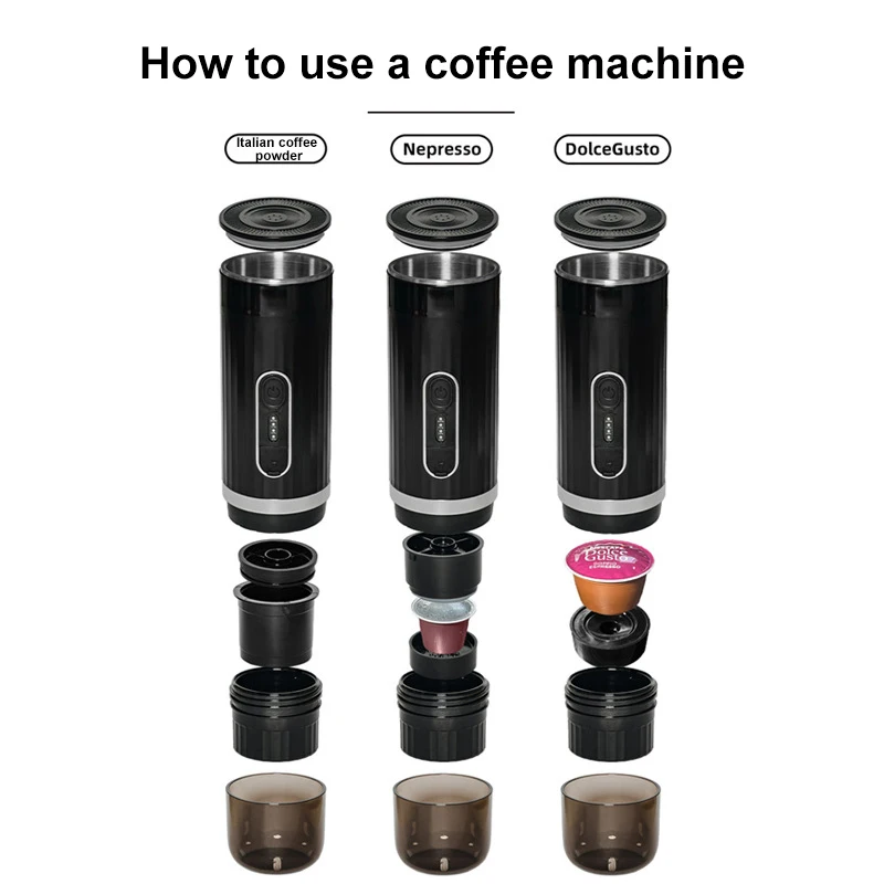 Draagbare Italiaanse Espressomachine 3-In-1 Capsule Poeder Elektrische Outdoor Auto Gemonteerde Draadloze Verwarming Koffiemachine Snel Opladen