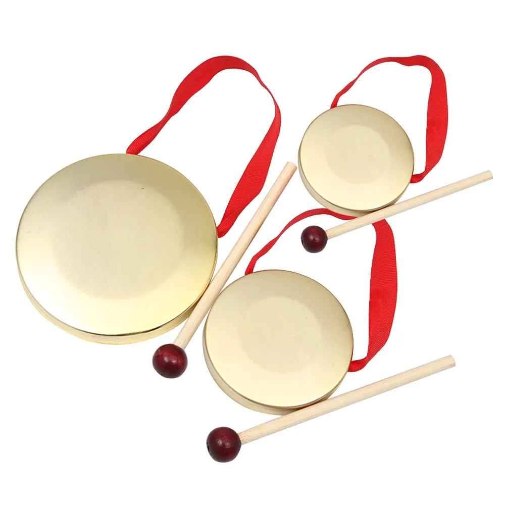 9/12/15cm Hand Gong Cymbals with Wooden Stick Chapel Opera Percussion Musical Instrument Traditional Chinese Folk Musical