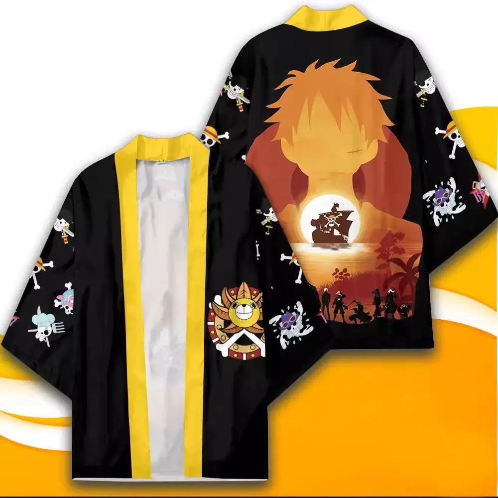 Fantasia de Cosplay Anime One Piece Portgas D Ace Monkey D Luffy Roronoa Zoro Capa Kimono Cardigã Robe Estampado Casaco Casual