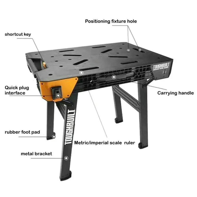 One Click Fast Folding Workbench Woodworking Multifunctional Cutting Workbench TB-WB700 Metric/imperial Scale Values