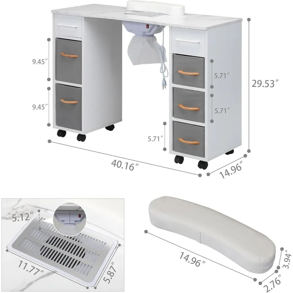 

Manicure Table – Nail Tech Workstation with Electric Dust Collector, 7 Storage Drawers & Wrist Cushion for Salon & Studio Use