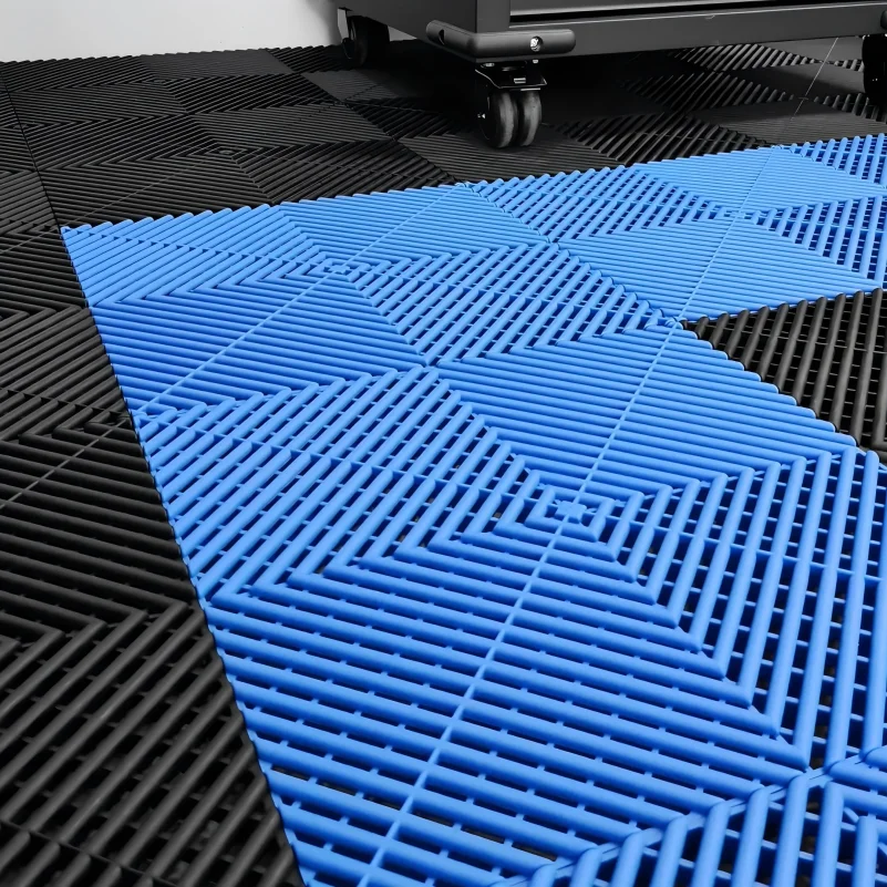 Automotive Modular Floor Plastic Interlocking Garage Floor Tiles Click Locked Hollow Drainage Car Wash Mat,40x40CM