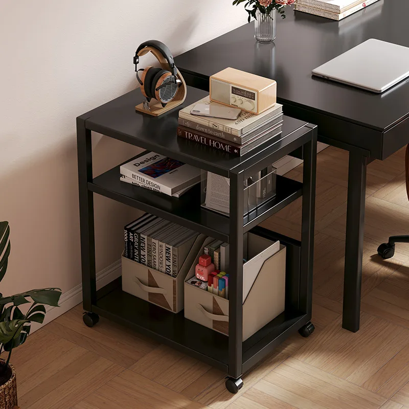Computer desk shelf Floor-to-ceiling multi-layer wrought iron trolley storage rack Mobile office filing cabinet