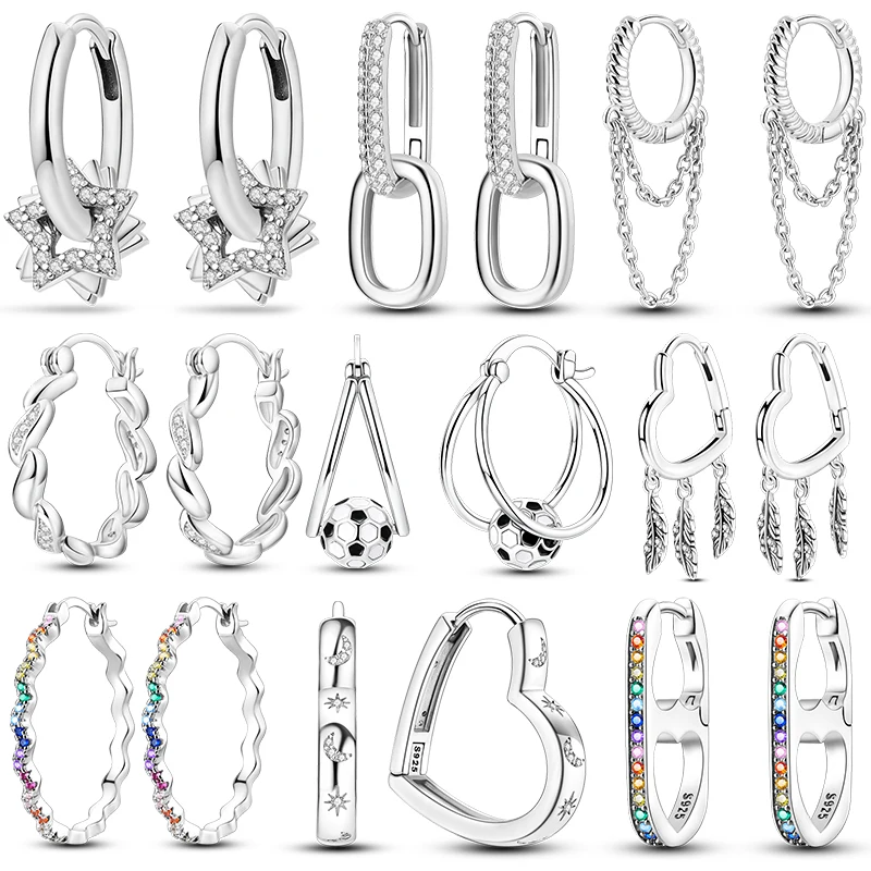 

925 Silver Heart Shape Shining Star Moon Stud Round Circle Hoop Earrings for Women Anniversary Silver Fashion Jewelry Earring