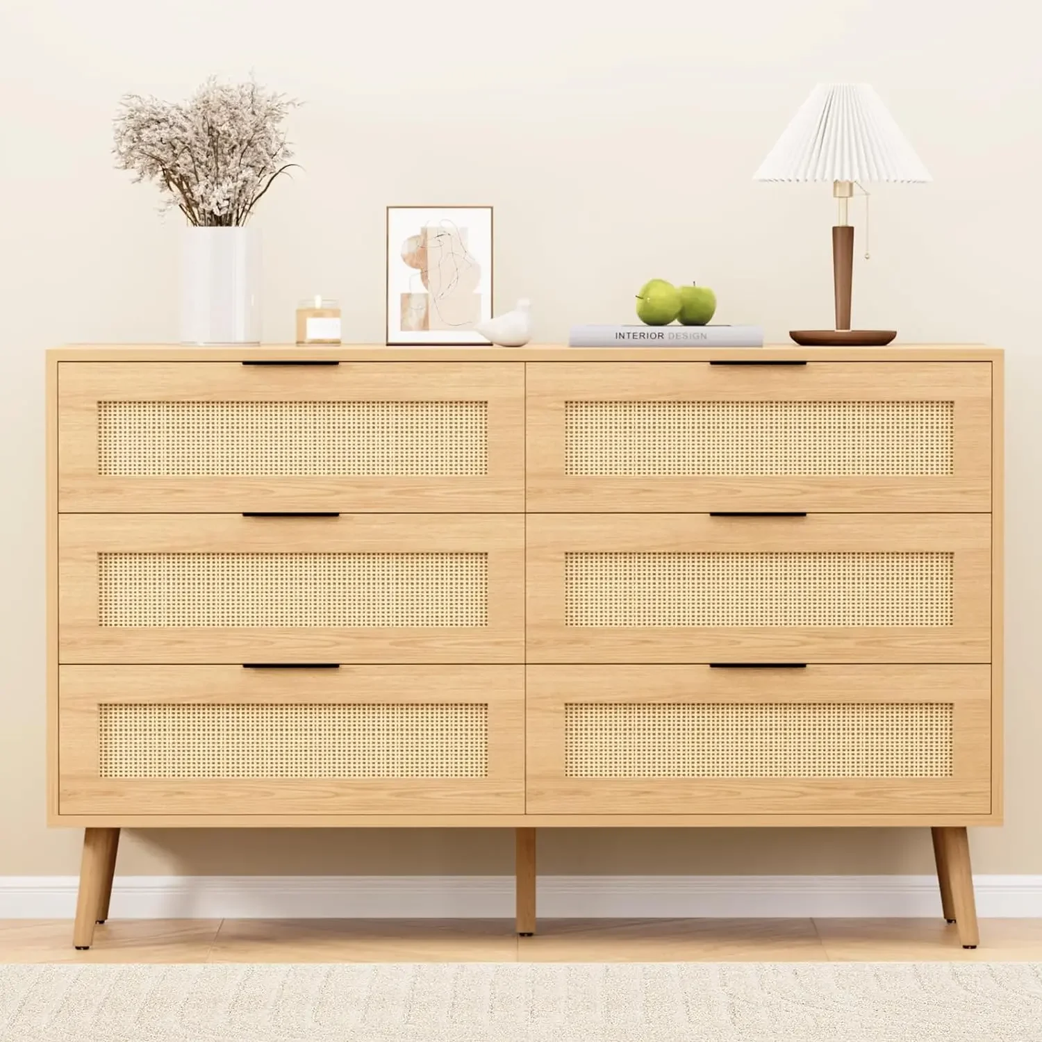 

Dresser for Bedroom with 6 Drawers, Modern Wood 6 Drawer Dresser with Black Knobs, Chest of Drawers for Nursery, Living Room